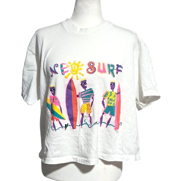 Vintage OP Womens Crop Top Neon Surfing 1989 Ocean Pacific Shirt Single Stitch - Picture 7 of 9